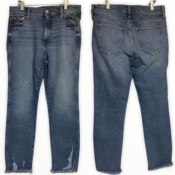 GAP Denim - Gap High Rise Slim Straight Medium Destroy Blue Jeans Women's 10/30R